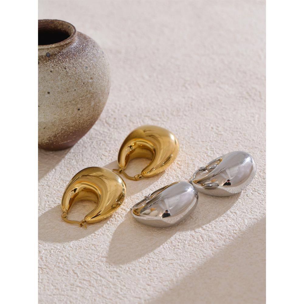 Eetit High Quality Stainless Steel Glossy Smooth Metal Chunky Hollow Hoop Earrings 2025 Statement PVD Plated Jewelry Recommend