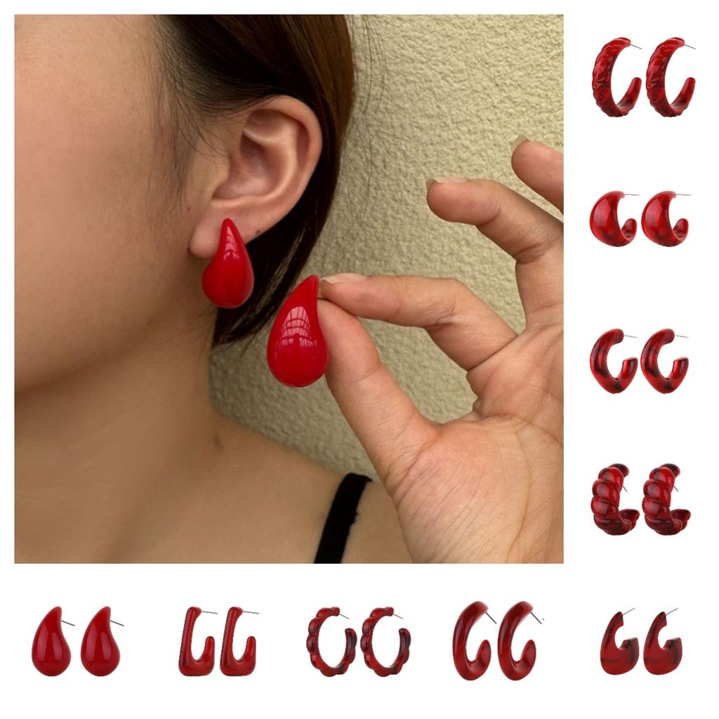 Trendy Vintage Burgundy Acrylic Drop Earrings For Women Wholesale Autumn Winter Ear Accessories