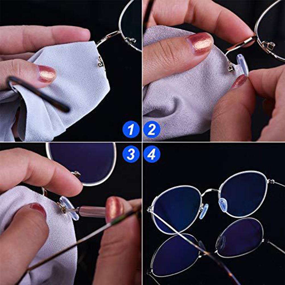 Eyeglass Repair Kit Soft Silicone Air Chamber Nose Pads Glasses Screws Micro Screwdriver Set Silver