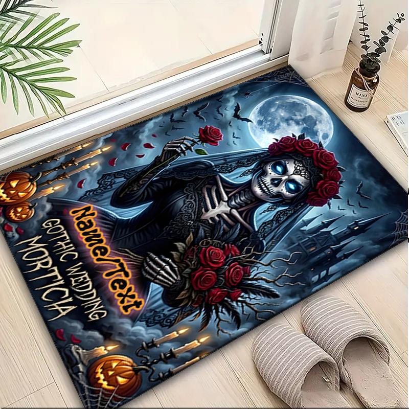 1PC Custom Name Gothic Morticia Theme Floor Mat Ideal for Living Room, Game Rooms, Office, Bedroom,Floor Mat Playful Design