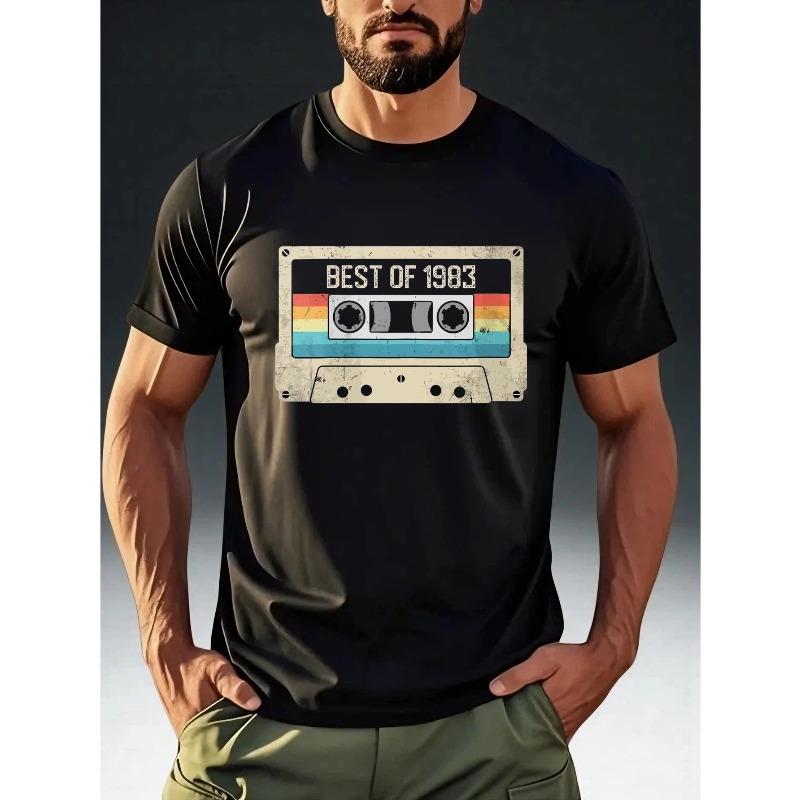 Pánské nostalgické tričko "BEST OF 1983" s potiskem kazety, Nápadný trendy a cool design, Pohodlný a k pokožce šetrný top s krátkým rukávem