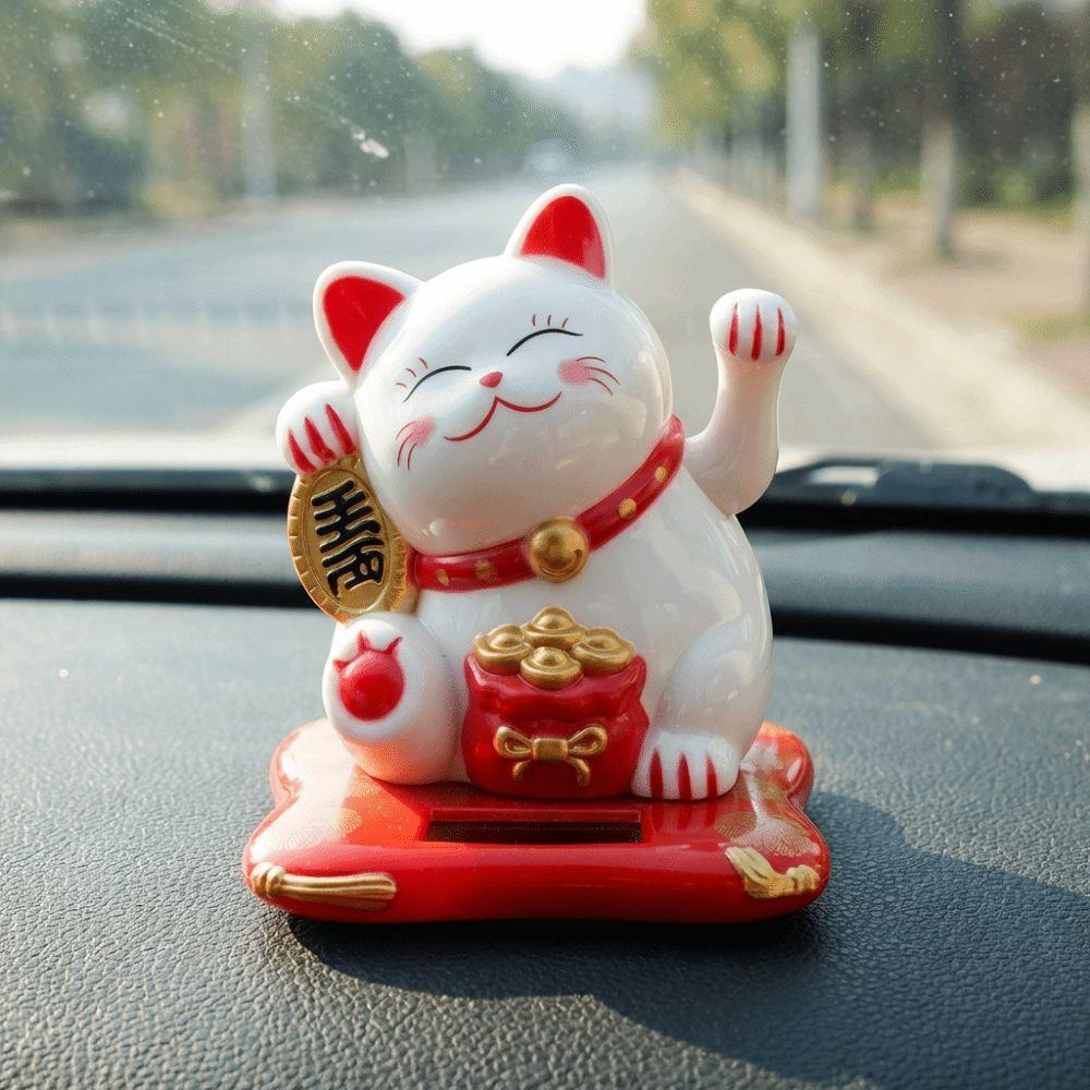 Waving Wealth Fortune Cat Figurine Mini Car Ornament Waving Hand Cat Ornaments  Holiday Gift