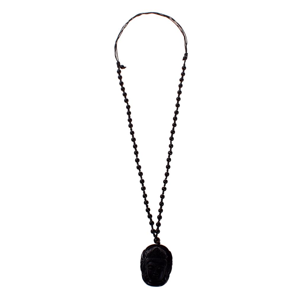 Lucky Women Carved Natural Necklace Black Obsidian Pendant