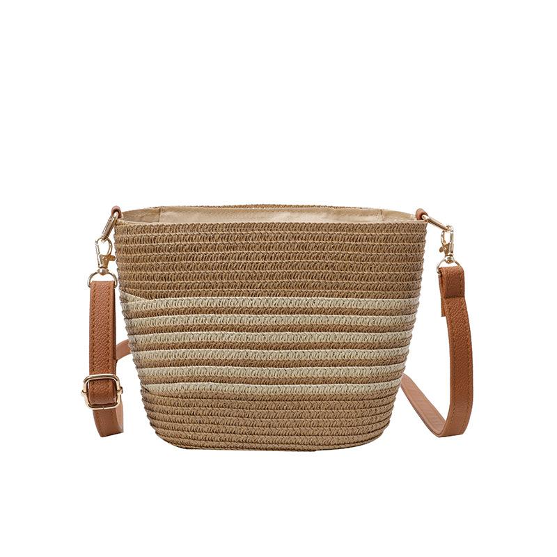 Striped Woven Small Bag Women's 2025 New Trendy Fashion Straw Woven Bucket Bag Summer Seaside Vacation Beach Bag