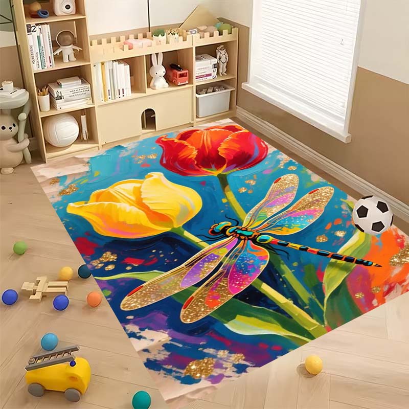 Luxurious Vintage Tulip Floral Pattern Floor Mat, Non-slip, Machine Washable, Suitable for Living Rooms, Bedrooms, and Home Déco