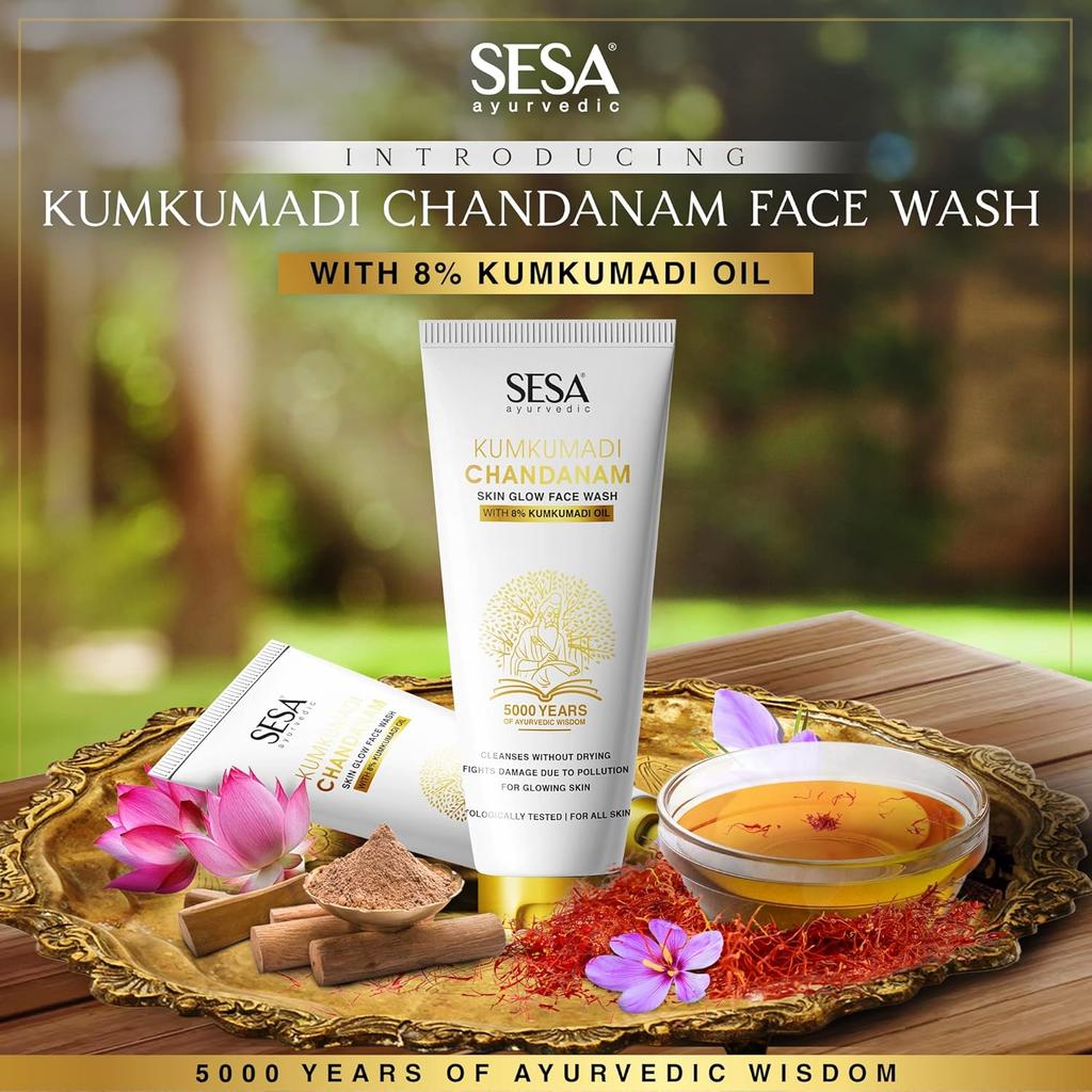 Sesa 8% Kumkumadi Chandanam Face Wash 100ml For Glowing Skin, Deep Pore Cleanse, Anti Pigmentation, For Men & Women, All Skin Types