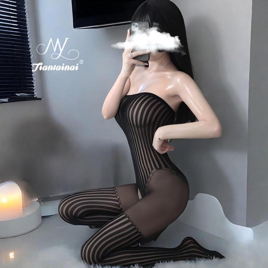 Allure Bodysuit Set: Fishnet Stockings & Open Crotch, Versatile Uniform Style for Mature Women, Plus Size, Black