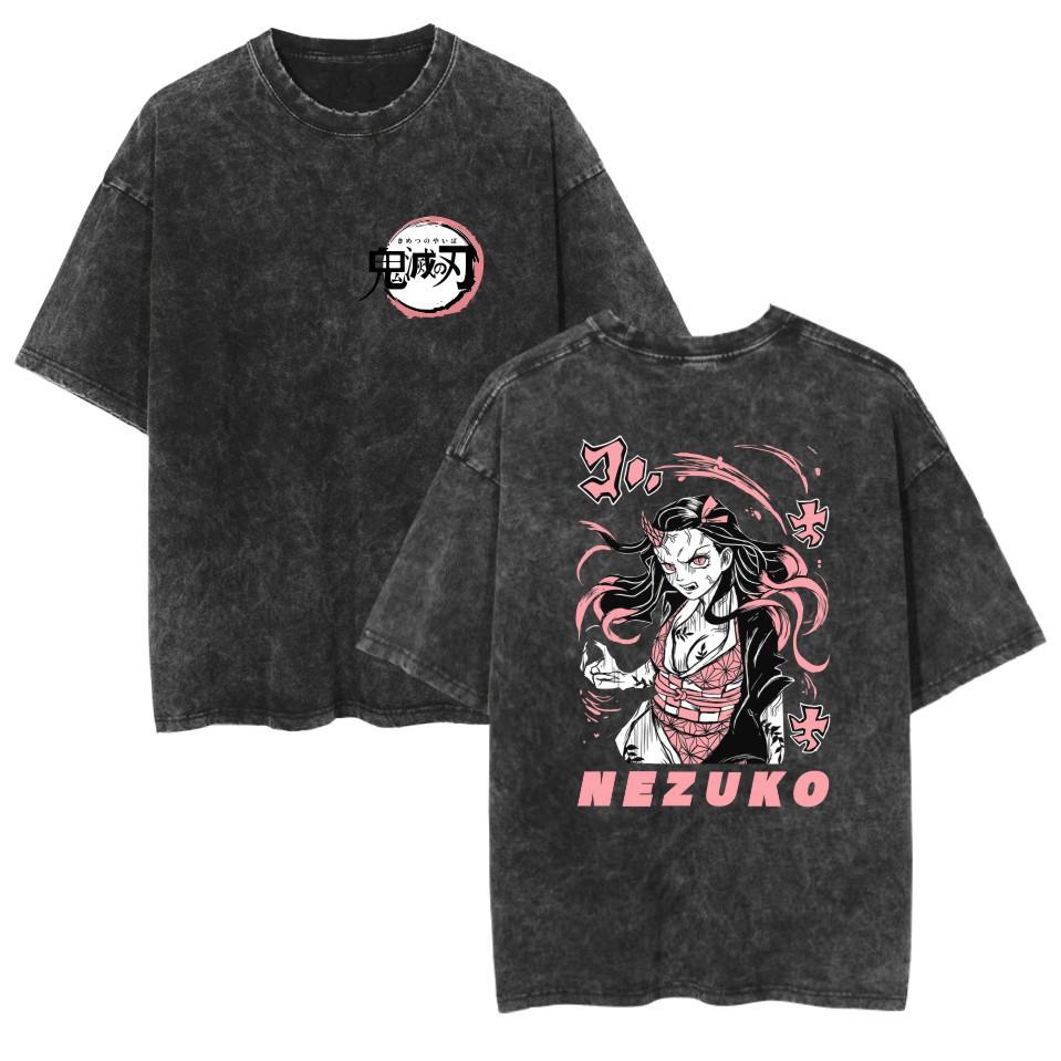 Anime Demon Slayer Kamado Nezuko Kawaii Printed T-shirt Men Women Casual Tshirts Washed Cotton Tee Harajuku Male Manga T Shirt