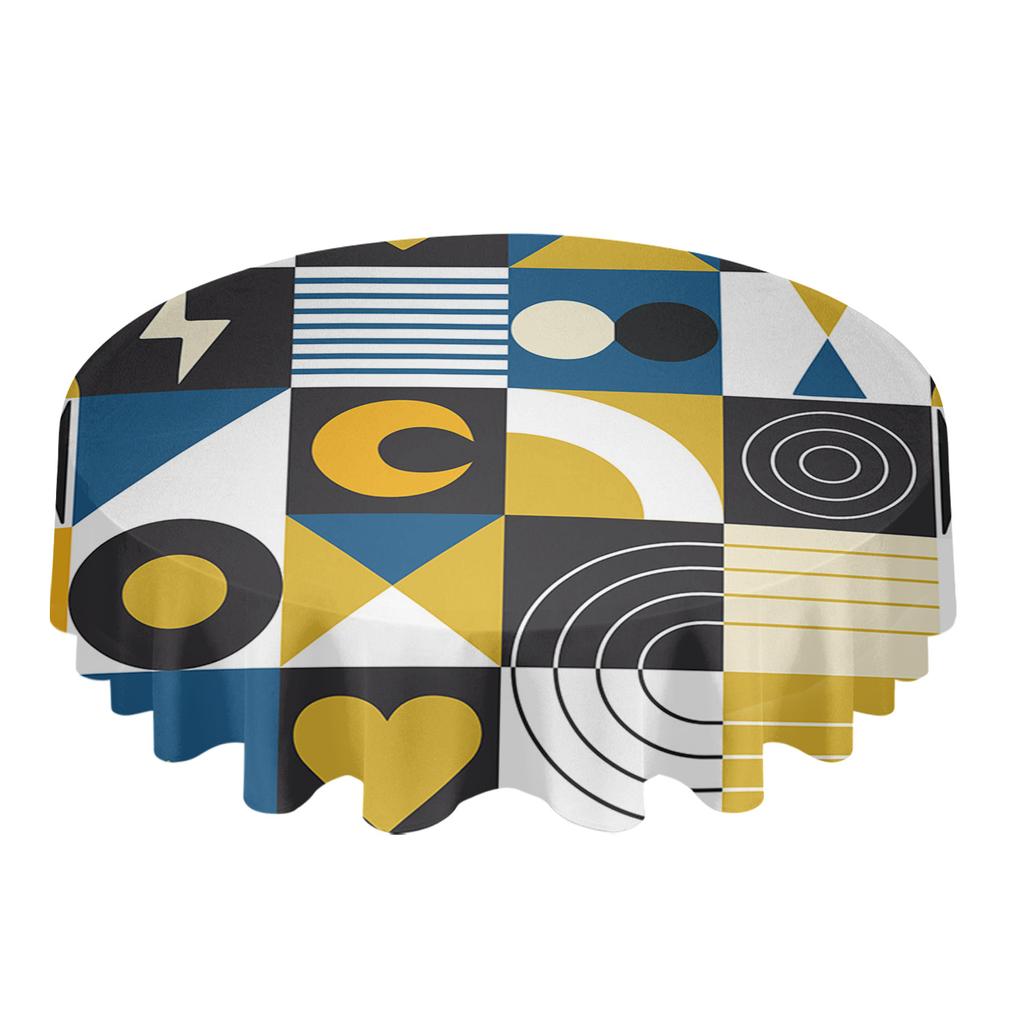 Linienfarbblock Retro Runde Tischdecke Wasserdichte Tischabdeckung für Hochzeitsfeierdekoration Esstischabdeckung
