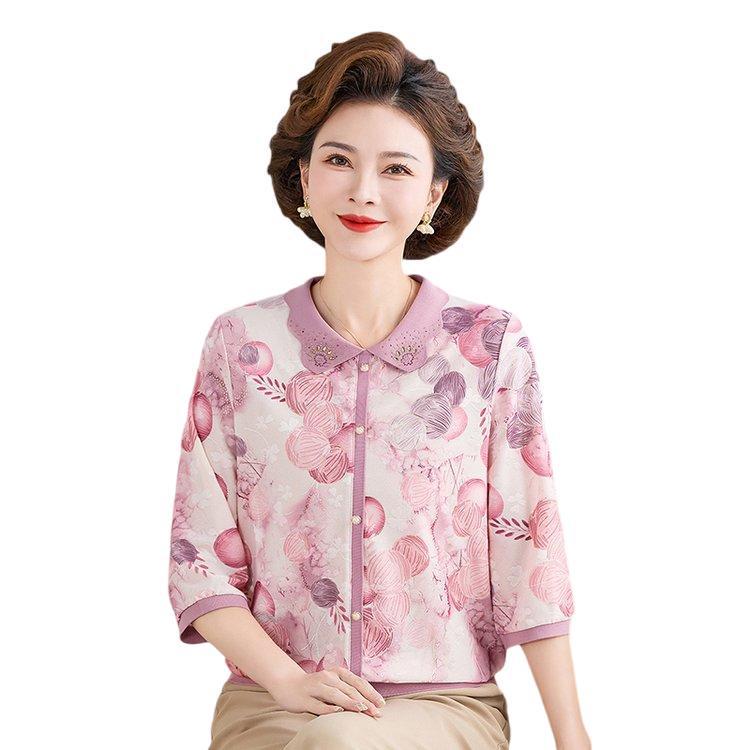 Comfortable Summer Printed Seven-Sleeve T-shirt for Middle-Aged & Elderly Women, Loose Plus Size
