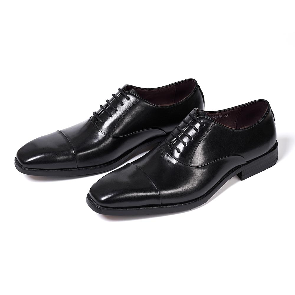 Fashion Men's Classic Lace-Up Oxfords Genuine Leather Luxury Office Shoes Solid Cap Toe Wedding Party Formal Dress Footwear for Men
