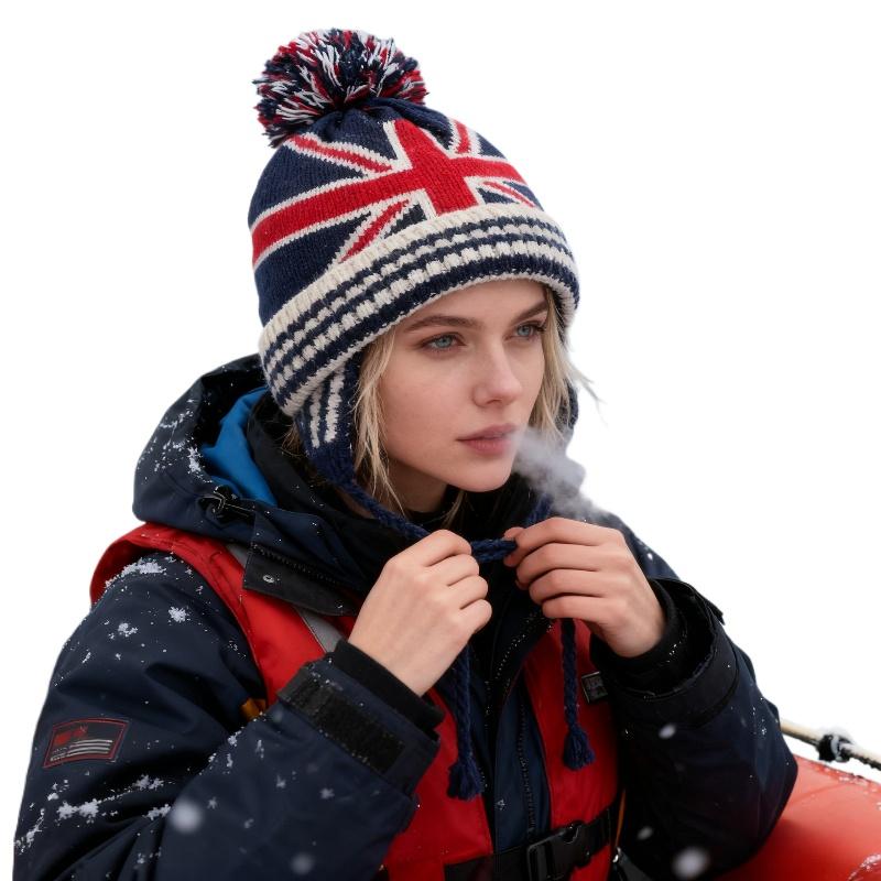1pc Men Winter Knitted Cap for Women Unisex Casual British National Flag Hats Skullies Beanie Hat Outdoor Ski Sport Hiking Windproof Cap