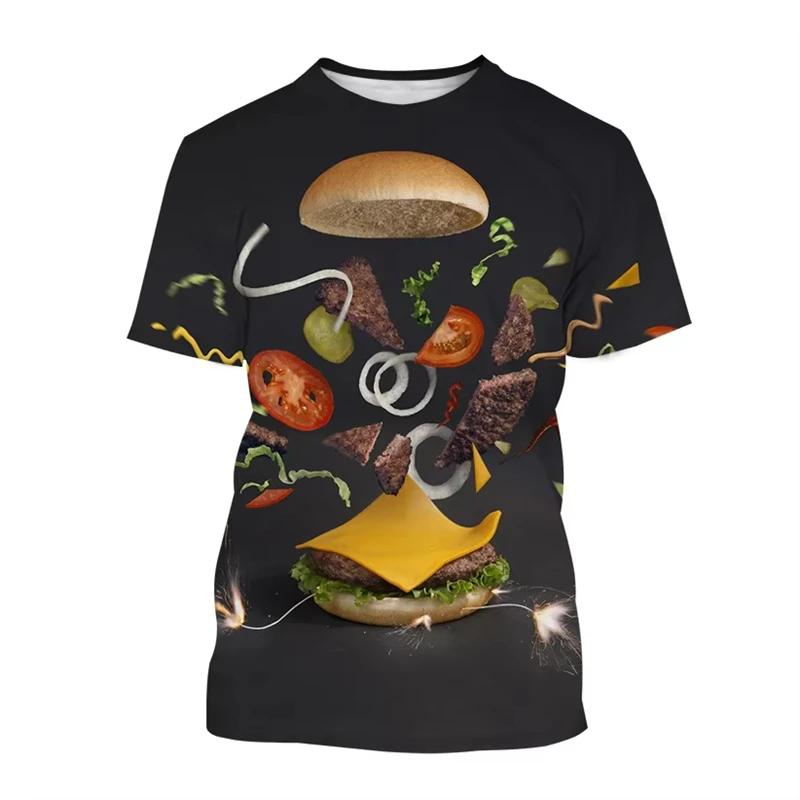 Hamburger Food 3D All Over Print Short Sleeve T Shirt Casual Graphic Street Tops