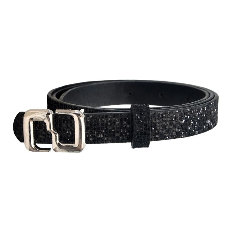 Stylish Thin Waistband For Women With Sequins High Quality PU Belt Multiple Colors Daily Wear