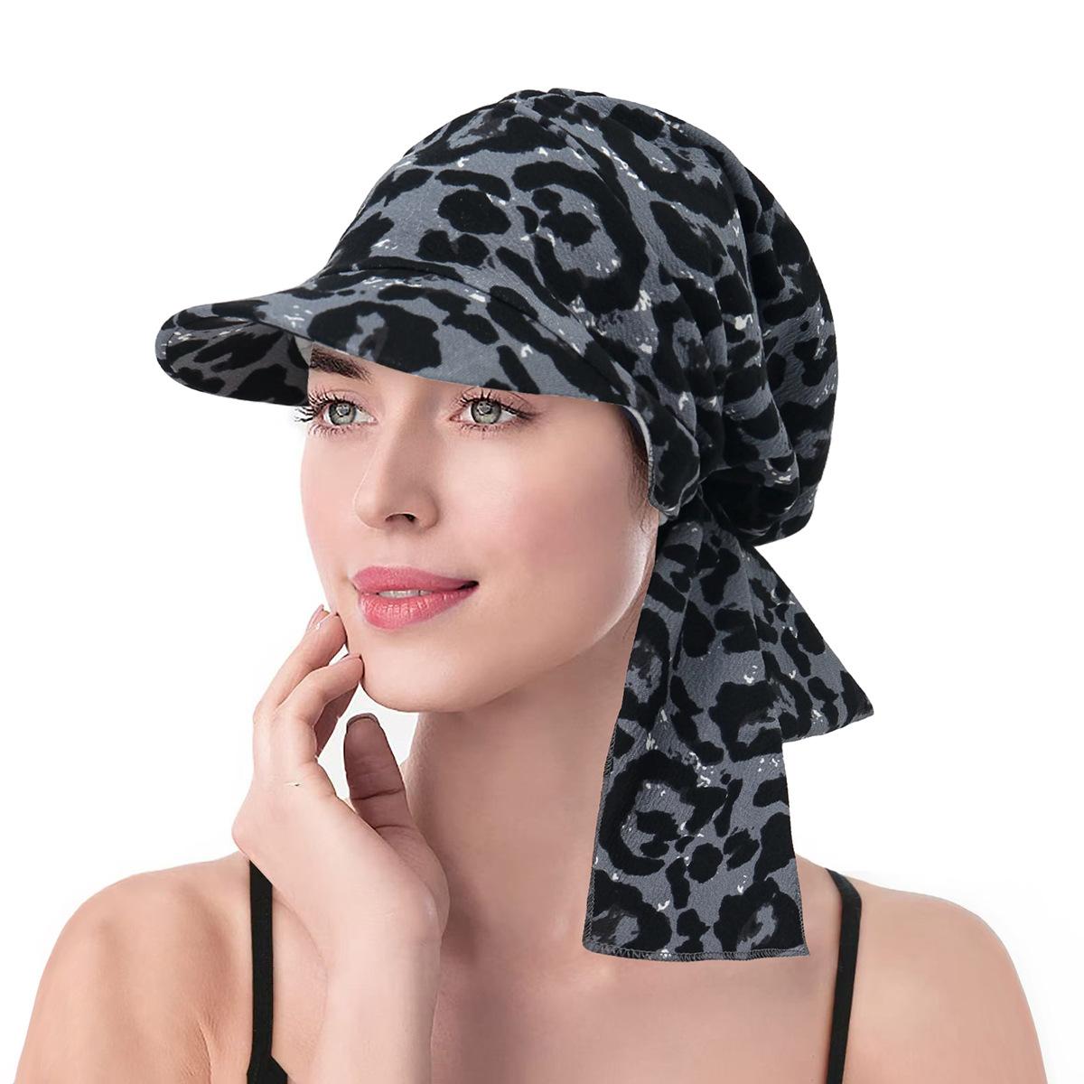 

European and American hot sale leopard print cloth hat brim headscarf hat flower headscarf hat Muslim can hide hair bun hat spot