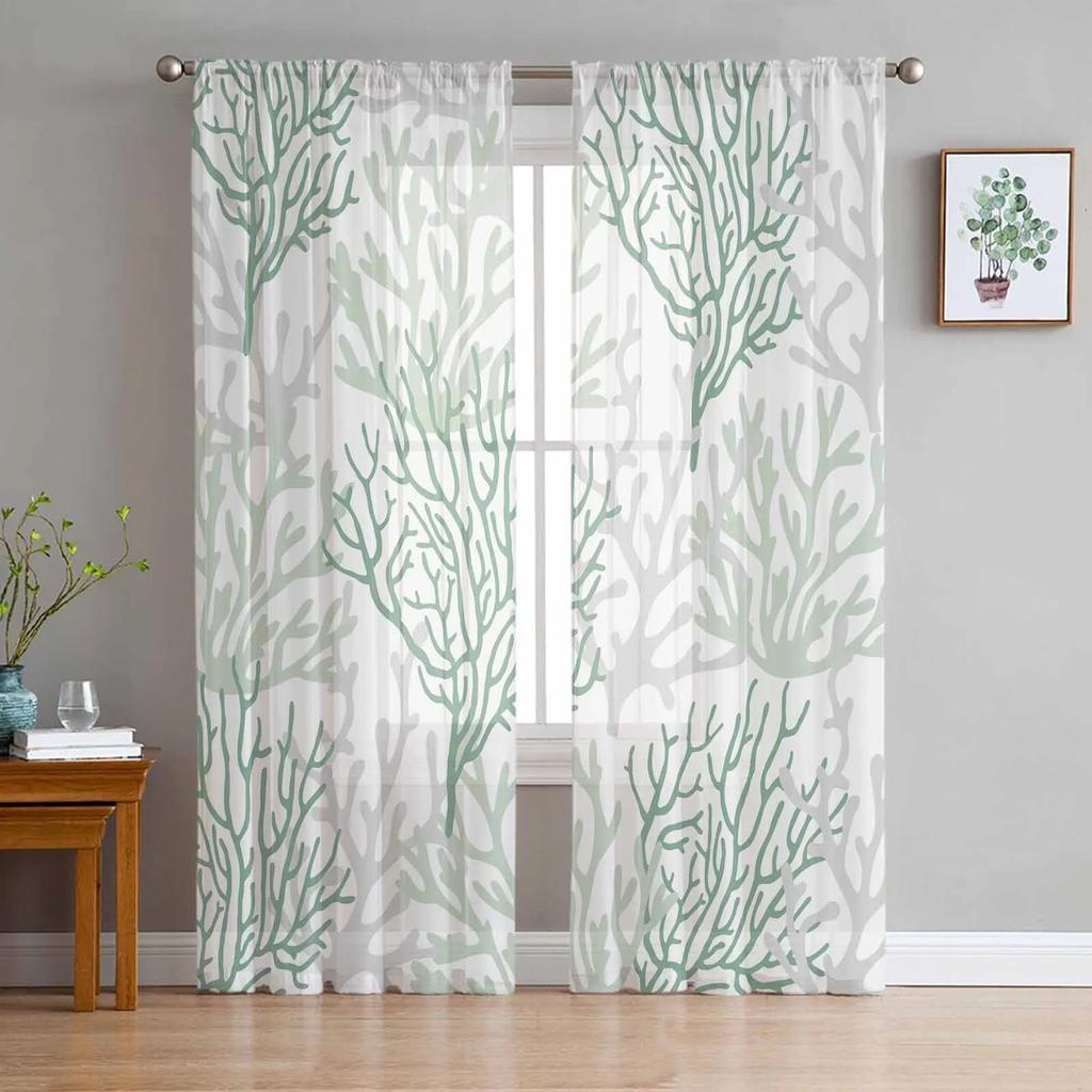 Gradient Blue Watercolour Translucent Drapes for Bedroom Space Living Room Decoration Window Drape for Kitchen Area Tulle Voile Organza Curtains