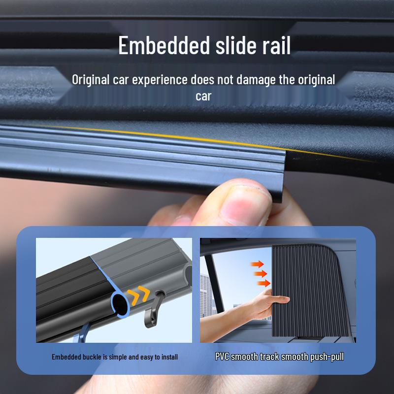 Automatic Retractable Car Sunshade Curtain with Embedded Blackout Privacy and Magnetic Track for Side Windows
