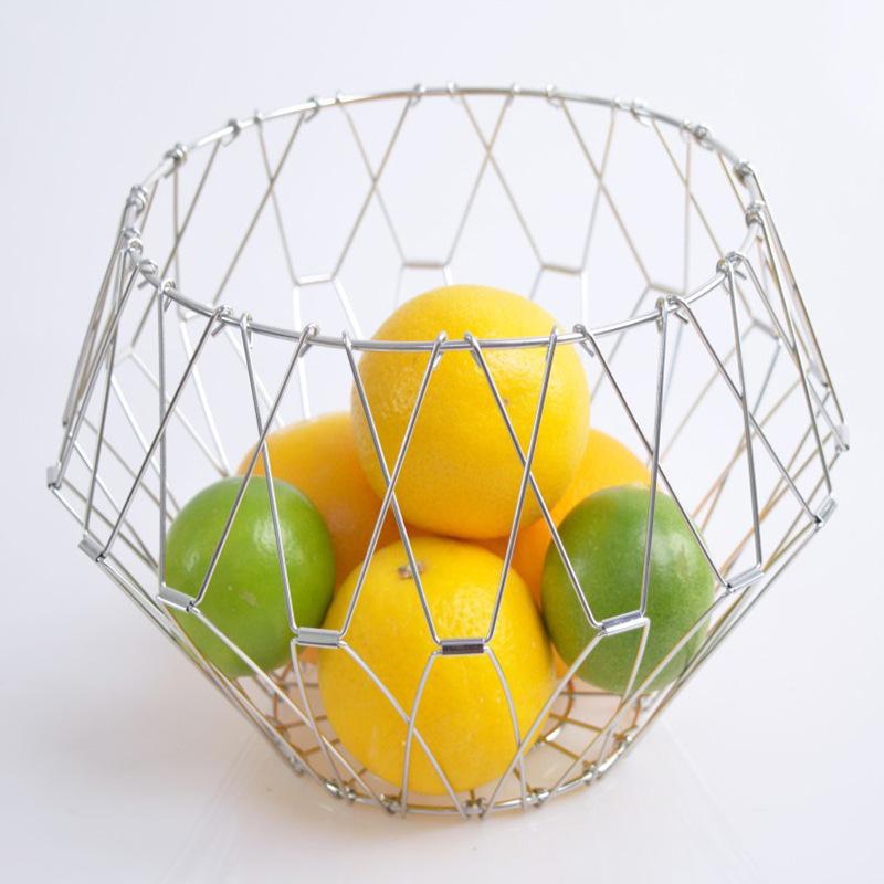 Foldable Fruit Bowl Large Capacity Foldable Creative Fruit Basket Scalable Iron Wire Basket Desktop Storage Hollow Basket