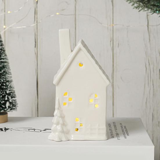 Yousheng Ceramic Snow House LED Decor Nordic Christmas Village Tabletop Lamp Creative Festive Centerpiece for Mantel And Shelf Display