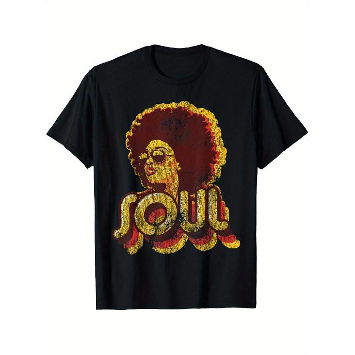 70s Retro Soul Graphic T-Shirt - Vintage 70s Funk & Soul Music Design with Bold Soul Lettering & Afro for Man Print - Unisex Soft Stretch Comfort Fit S чёрный