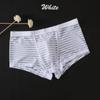 Men Sexy Bulge Pouch Underpants Striped Ultra-Thin Low-Waist Transparent Mesh Boxer Ice Silk
