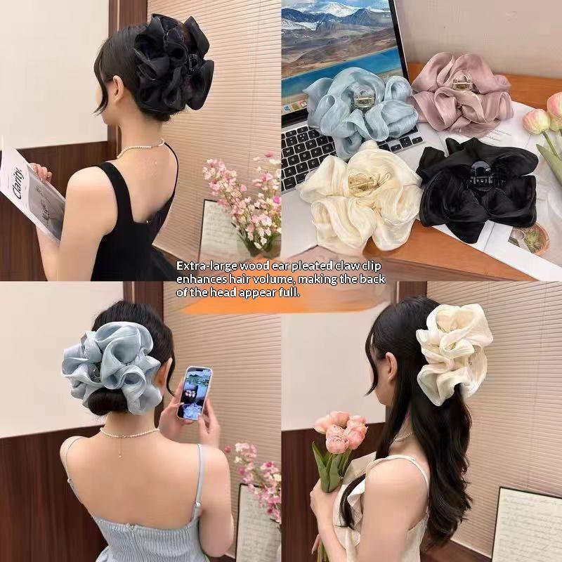Korean Style Pleated Cloud Crab Claw Hair Clip Mesh Flower Bud Hair Clip Shark Clip Women Accessories