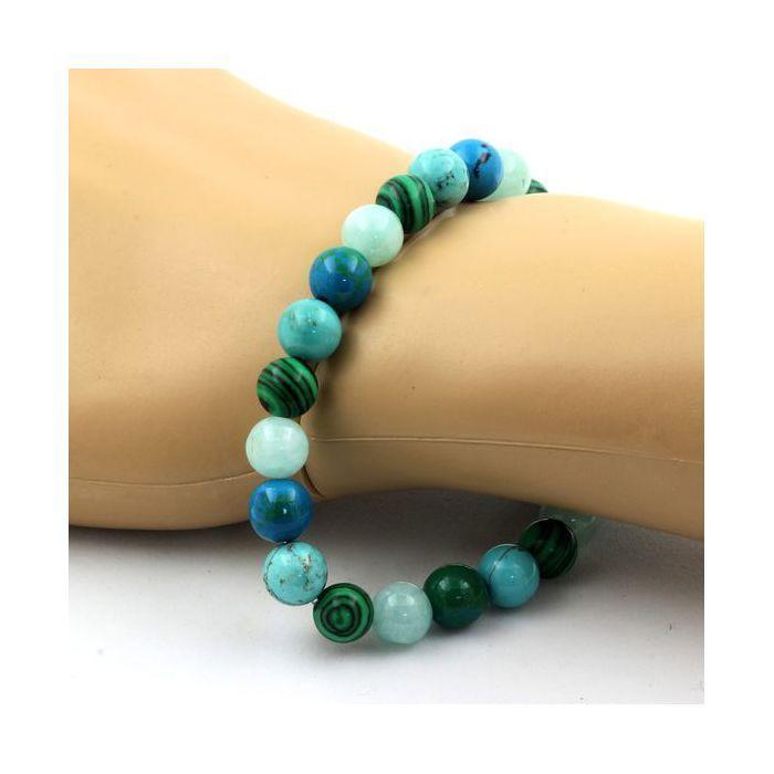 Stones and Minerals. Angelite + Malachite + Turquoise + Chrysocolla Beads Bracelet 8 Mm. Made In France.