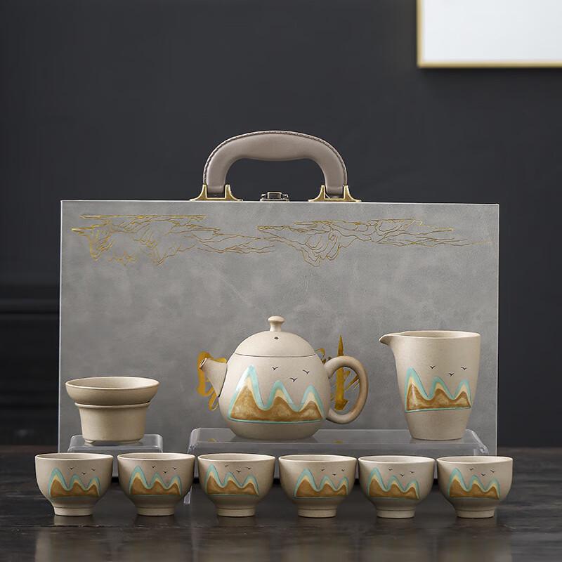JANLA Chinese Coarse Pottery Kung Fu Tea Set with Dragon Egg Teapot