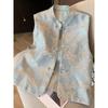 New Chinese Jacquard Sleeveless Vest with Frog Button and Stand Collar