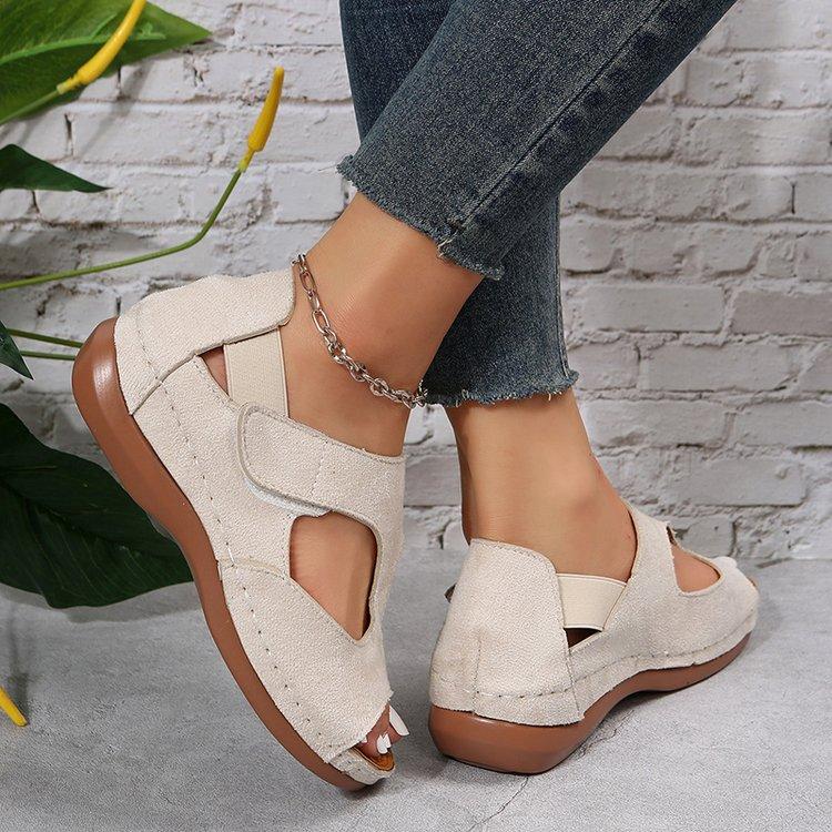 Summer and Autumn European and American Plus Size Versatile Fish Mouth Shoes Roman Sandals Flat Bottomed Low Heeled Women's Sandals Casual Shoes