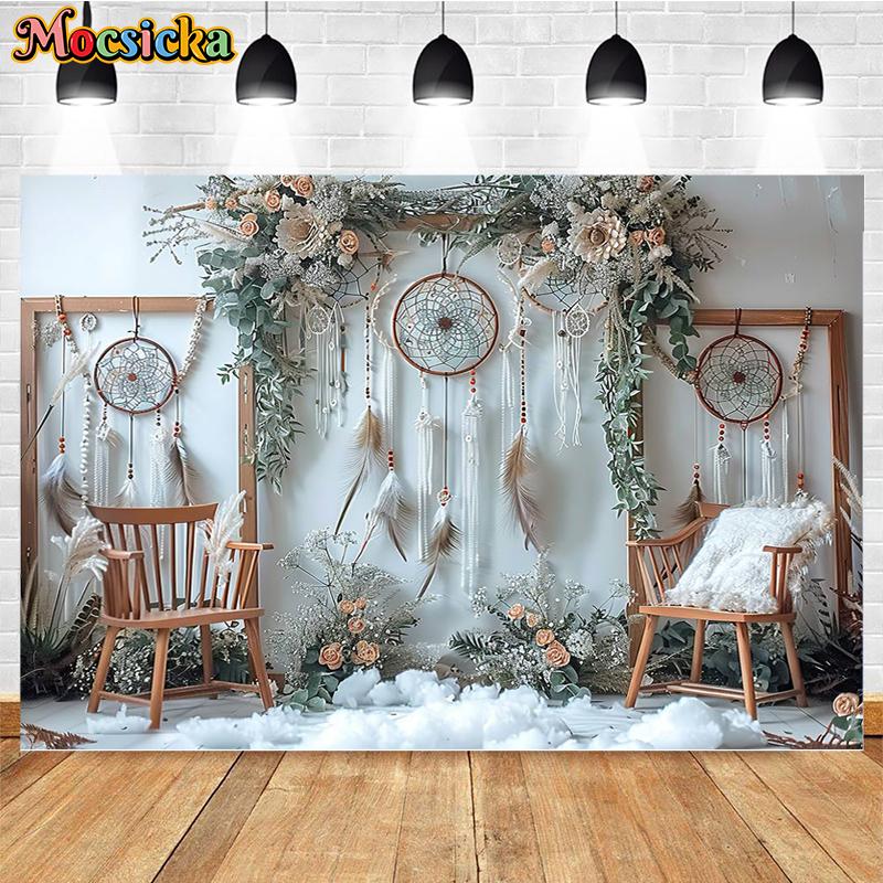Mocsicka Photography Background Indoor Floral Boho Decor Baby Shower Maternity Adult Kids Art Portrait Backdrop Photo Studio
