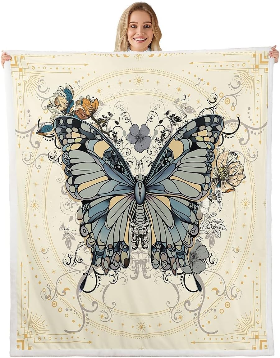 

Butterfly Floral Throw Blanket Soft Warm Fleece Cartoon Pattern Lightweight for Bed Couch Kids Adults Women Gift x Inches 40x50in