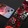 Luxury Phone Case For Apple iPhone 11 15 14 Pro MAX 12 13 7 8 Plus X XR XS MAX SE Black Cover Funda Beautiful Red Rose Flowers