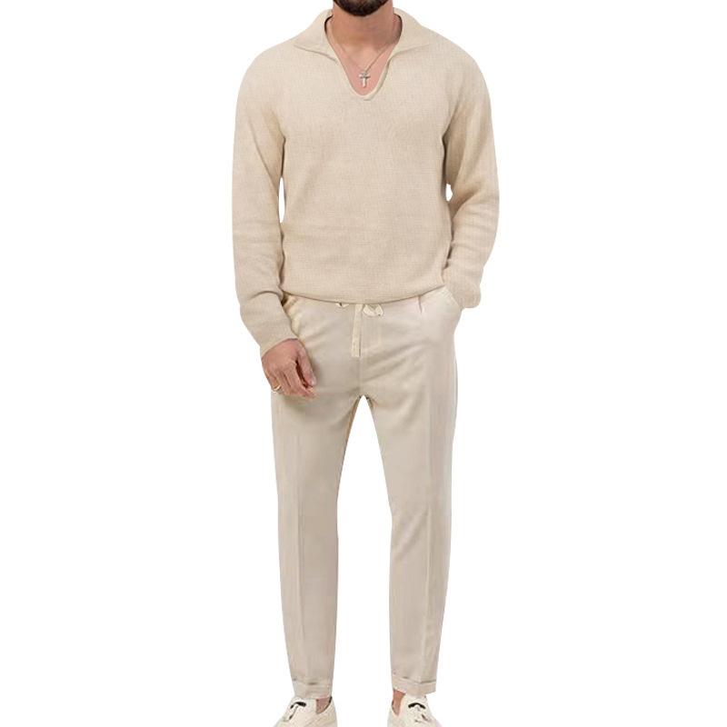 Autumn/Winter New Arrival: Men's Waffle Weave Casual Long-Sleeved Top and Trousers Two-Piece Set