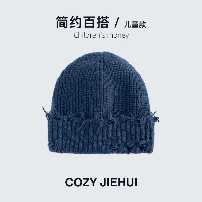 New autumn and winter adult knitted hat children's wool hat women's winter Korean version ripped hat versatile and small face