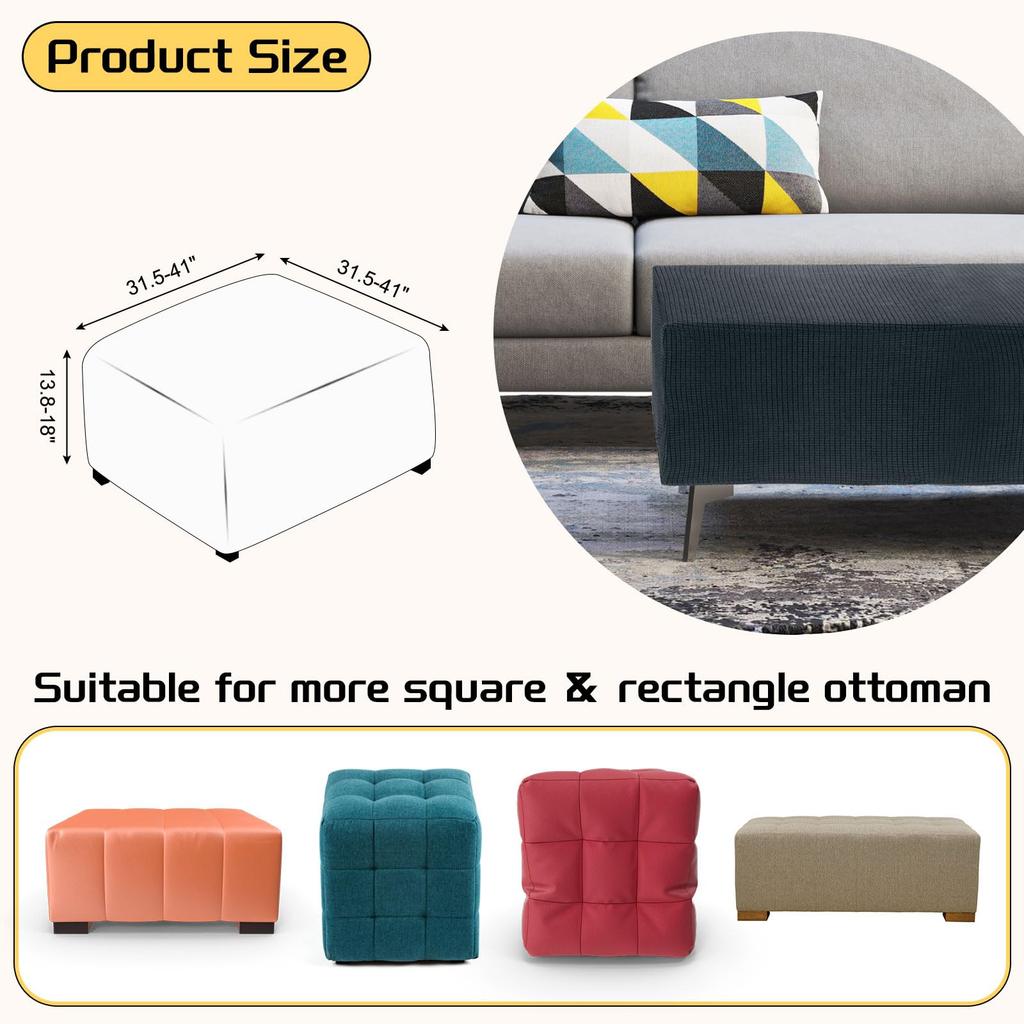 uxcell Square Jacquard Ottoman Slipcover with Elastic Stretch Footrest Stool Cover for Living Room Furniture Protector Large Bottom, (Light Gray,