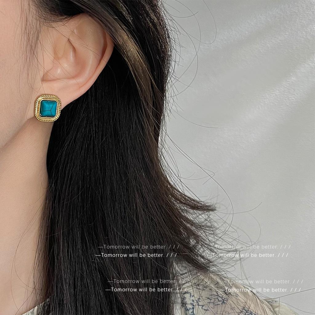 Vintage tyrkysové náušnice pro ženy, módní, lehký luxusní, starožitný styl, těžký průmysl, špičkové náušnice