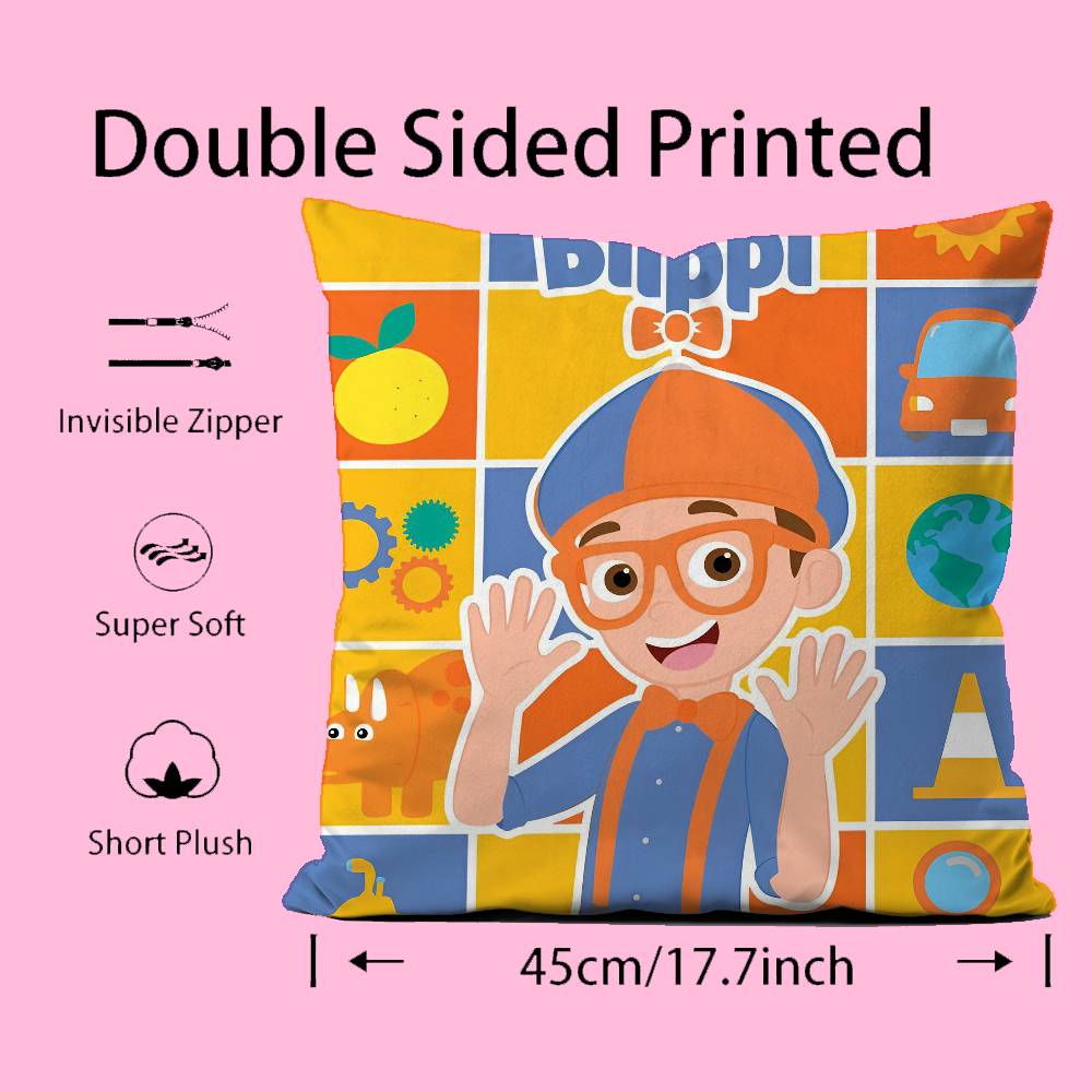 Kwaii Anime B-Blippis Pillow Case Anti-Dustmite Pillowcase Invisible Zipper Silky Short Plush Sofa Cushion Cover