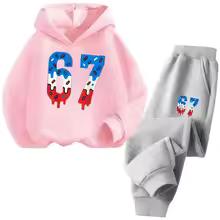 67 Chic Children's Hoodies Set 4-13Y Korean Streetwear Block Tracksuit Fashion Comfortable Kids Sweatshirt 2 Pcs Sets Pant Suit