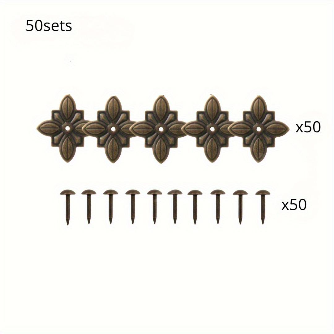 

50 комплектов Четырехугольная Железная Листовая Цветочная Накладка с Декоративными Гвоздями Набор, Уголки для Деревянной Коробки, Ретро Украшение Интерьера Диван Мебель Дверь 50sets