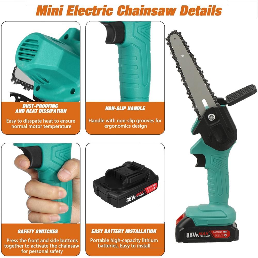 1200W 6 Inch Electric Chain Saw With 2 Battery Pruning ChainSaw Cordless Garden Logging Saw Woodworking Cutter Power Tool