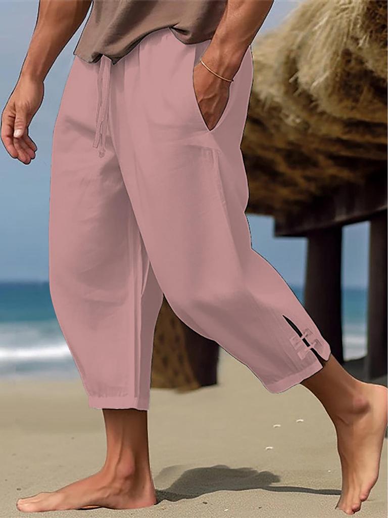 Men's Casual Cotton Linen Drawstring Waist Pocket Pants for Summer 2025