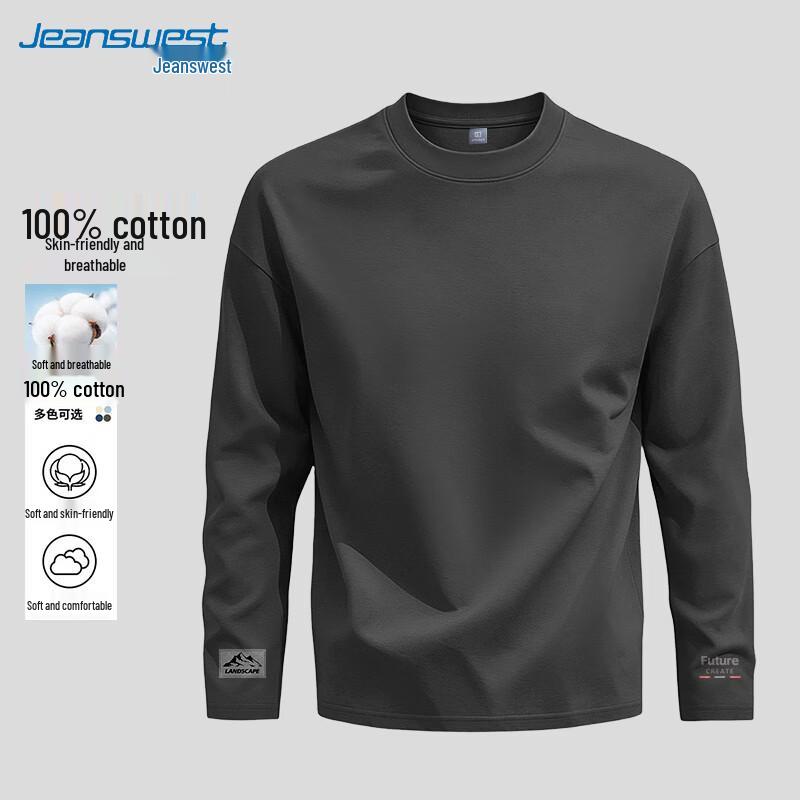 Jeanswest Men's Pure Cotton Long-Sleeve Casual T-Shirt