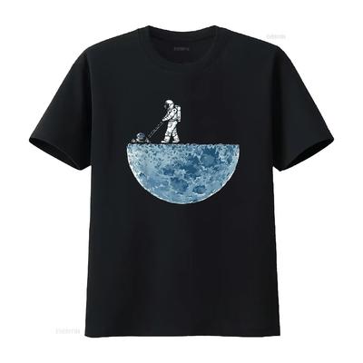 Womens Astronaut Mowing The Moon Lawn T Shirt Vintage Washed Graphic Unisex Soft Versatile Homme Breathable