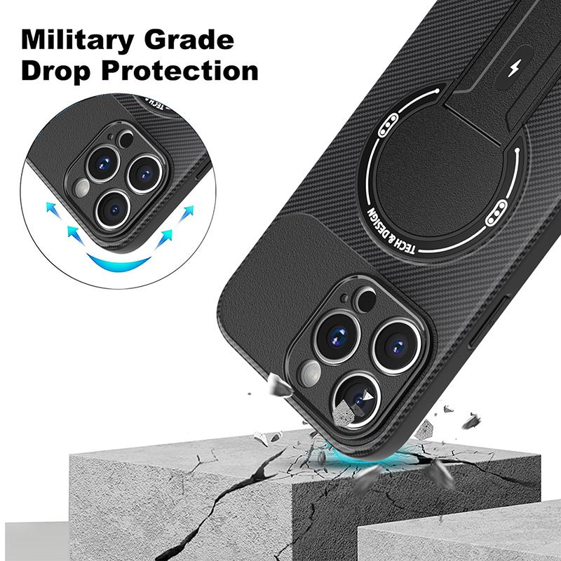 For Iphone 12 Carbon Fiber Magnetic Soft Phone Case For Iphone 12 Pro Max Kickstand Shockproof Mobile Back Cover Coque 12 Pro