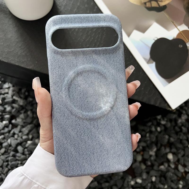 Simple Matte Cowboy Cloth Texture Leather Wireless Charging Magnetic For Magsafe Case For Google Pixel 9 8 7 Pro XL 7A 8A Cover