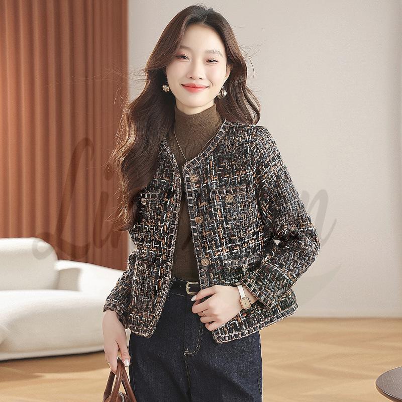Petite French Style Tweed Jacket for Women - Autumn/Winter 2026 Collection Medium коричневый
