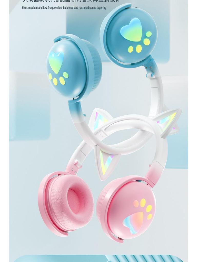 Cross-Border RGB Cat Ear Bluetooth Headphones KE-28 with Mic