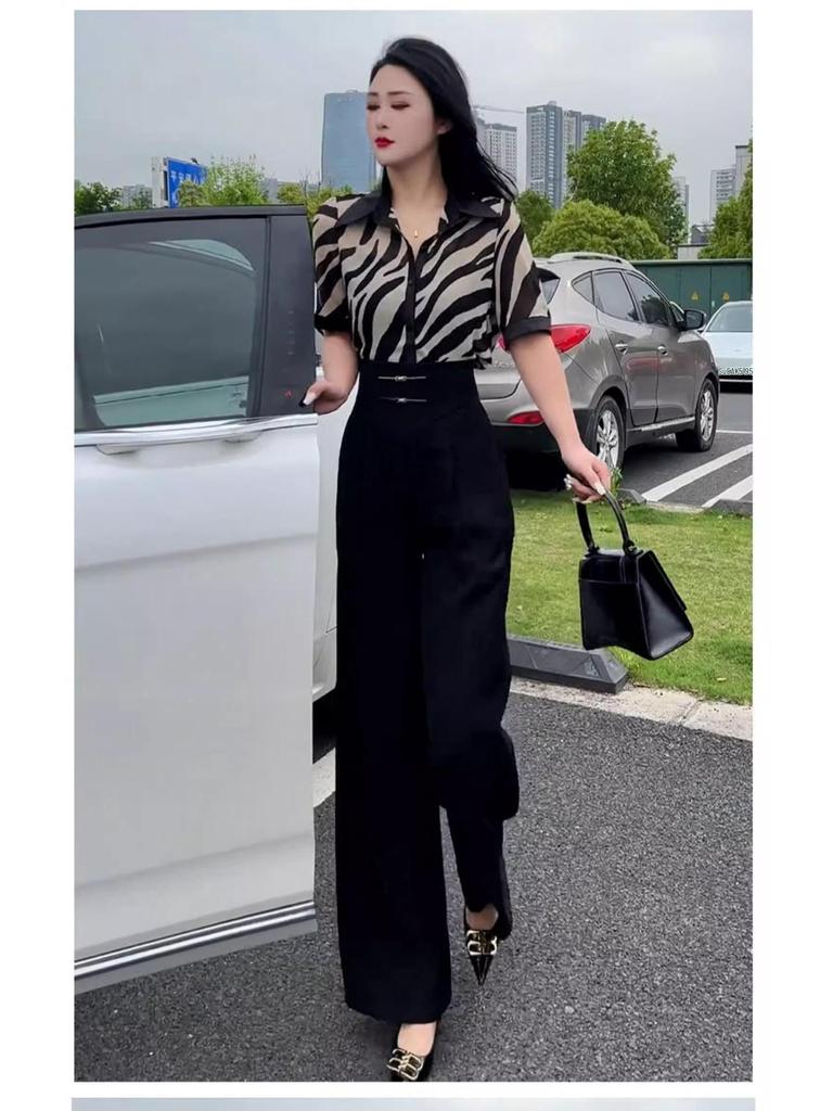 Women's Autumn 2025 Black Wide-Leg Pants: New Chinese Style Slim Fit Straight-Leg