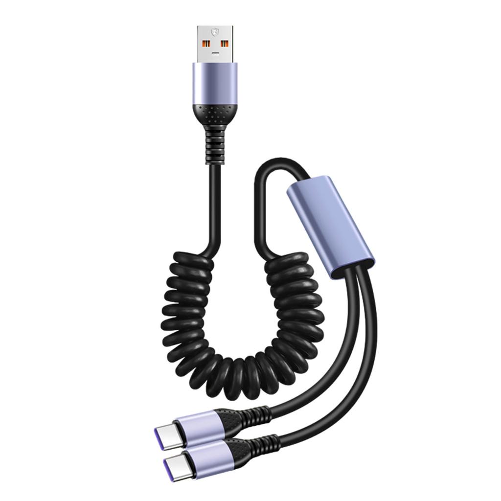 USB C Cable Dual Type C Car Charger Cable USB A to Type C Charging Coiled Cord Fast Cord for Phone Tablets 6A USB Type C